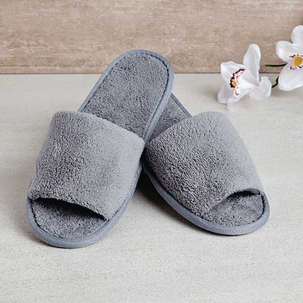 Polyester Fleece Open Toe Slippers - 28cm - Grey